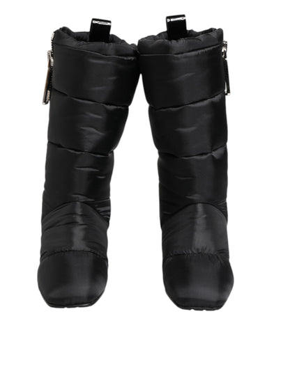 Dolce & Gabbana Black Padded Mid Calf Logo Heel Boots Shoes