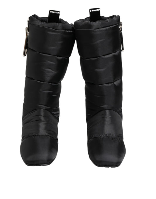 Dolce & Gabbana Black Padded Mid Calf Logo Heel Boots Shoes