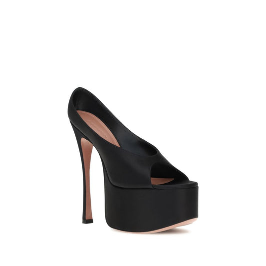 Amina Muaddi Black Calf Leather Bos Taurus Platform Sandals