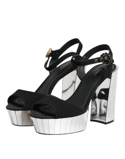 Dolce & Gabbana Black Crystal Ankle Strap Keira Sandal Shoes