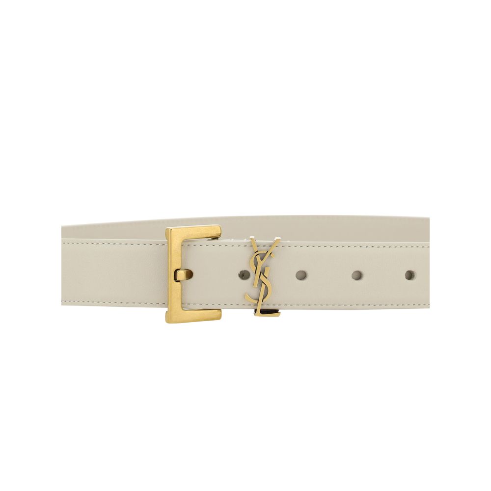 Saint Laurent White Calf Leather Bos Taurus Regular Belt