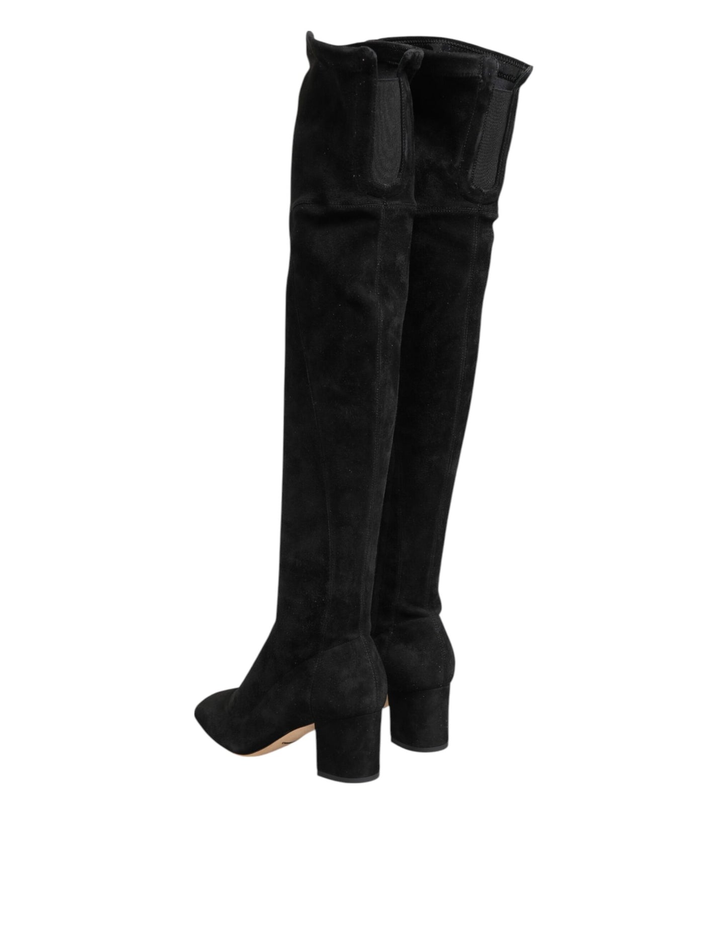 Dolce & Gabbana Black Suede Leather Knee High Boots Shoes