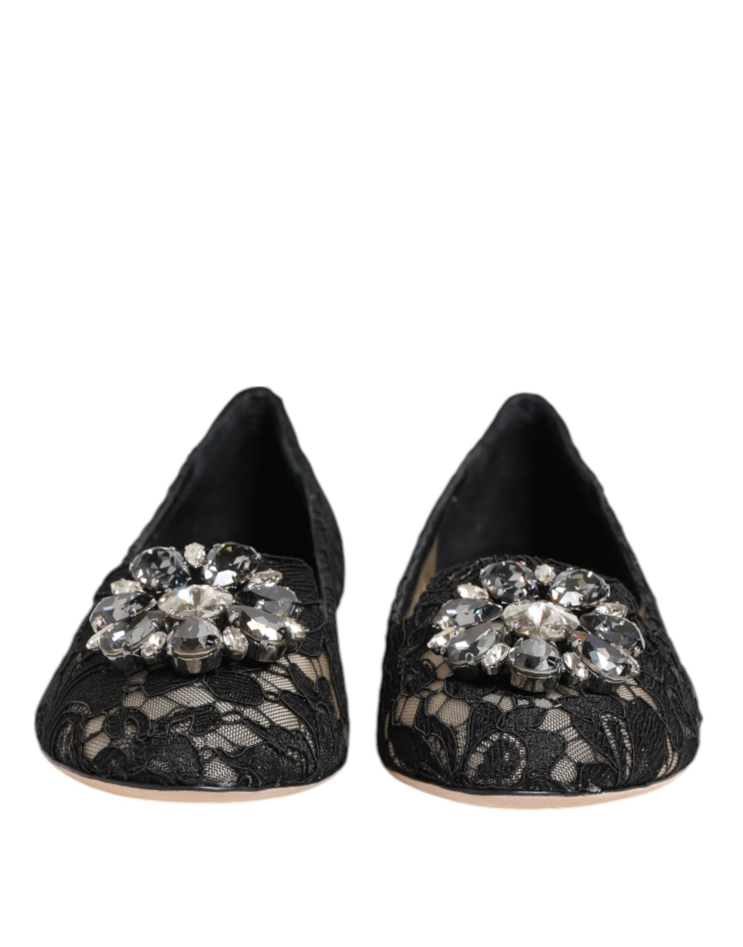 Dolce & Gabbana Black Taormina Lace Crystals Flats Shoes