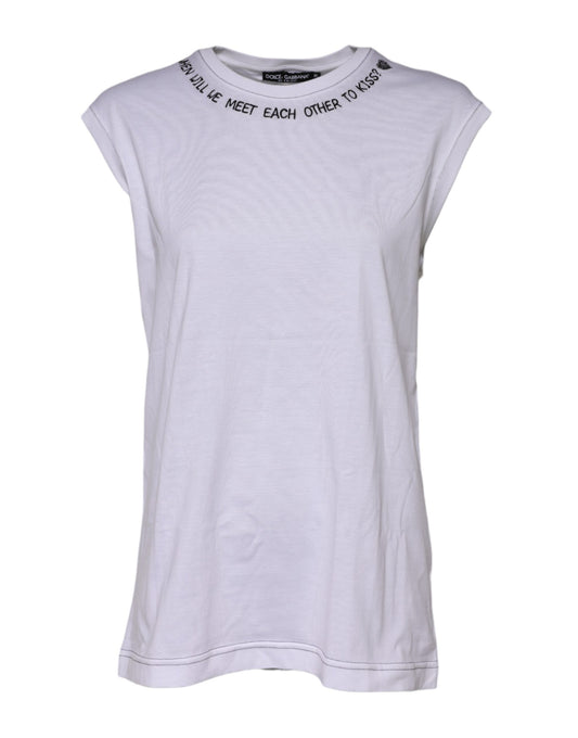 T-shirt stampata senza maniche in cotone bianco Dolce &amp; Gabbana