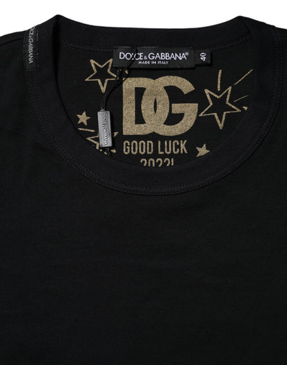 Dolce & Gabbana Black Cotton DG Print Short Sleeve Top T-shirt