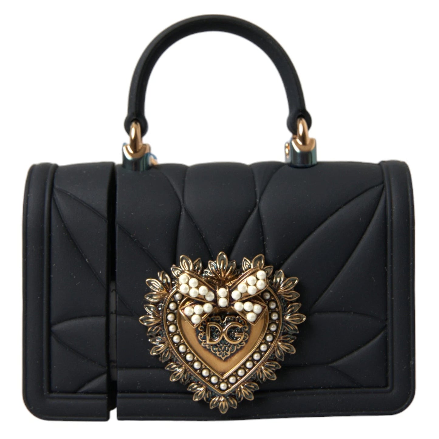 Dolce & Gabbana Case Black Silicone Devotion Heart Cover Hand Bag Airpod