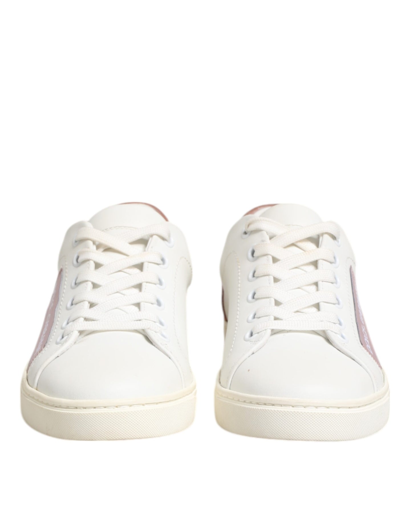 Dolce & Gabbana White Pink Leather Low Top Sneakers Shoes