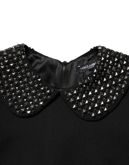 Dolce & Gabbana Black Crystal Embellished Collared Mini Dress