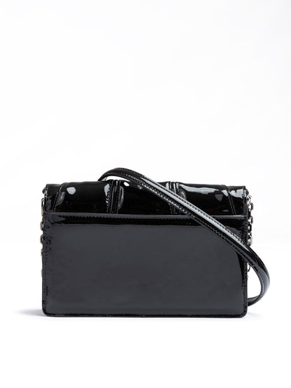 Ferrari Black GT patent leather bag with chain