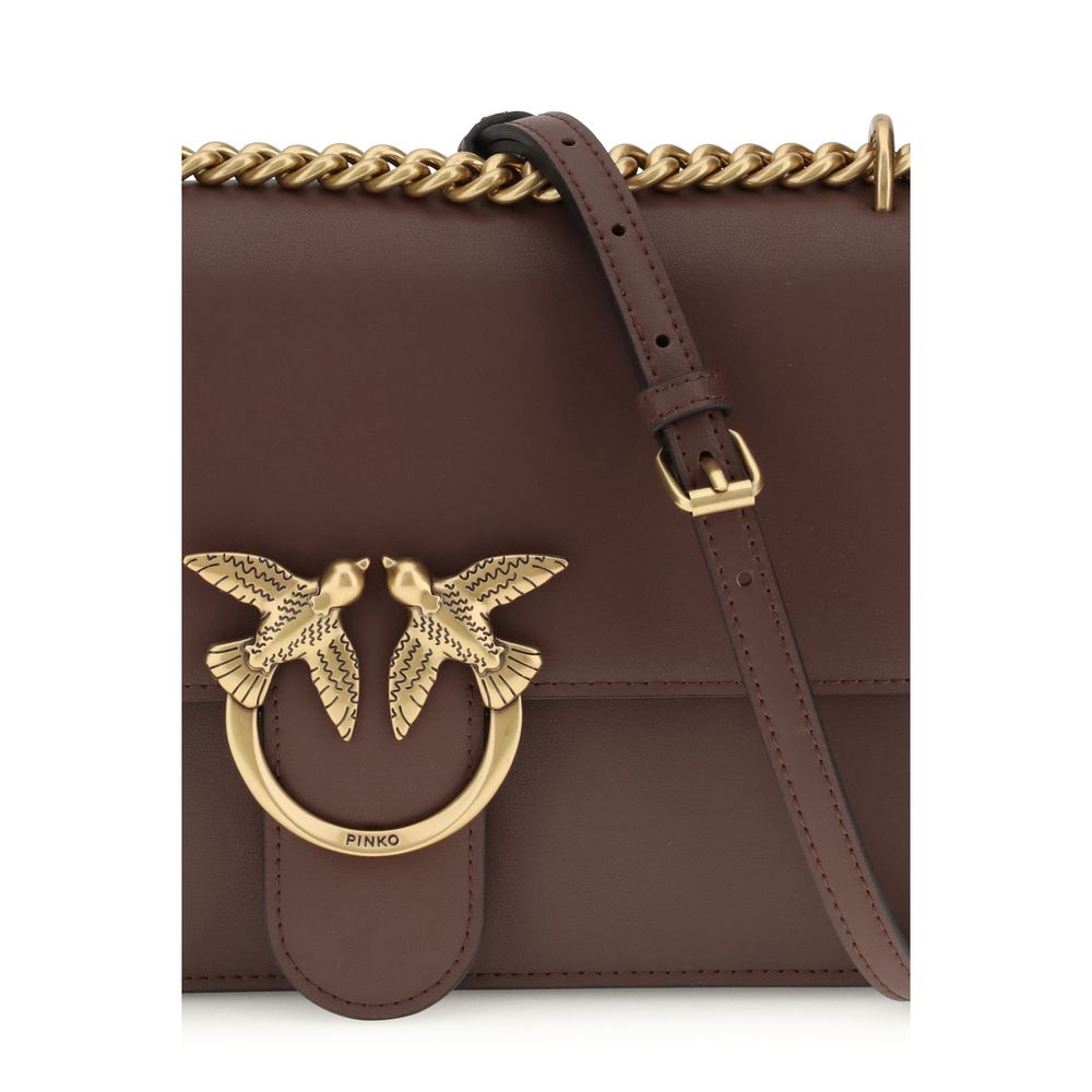 PINKO Brown Calf Leather Bos Taurus Shoulder Bag