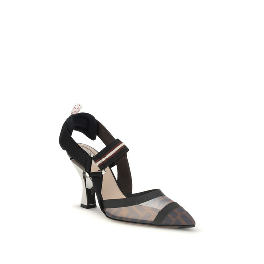 Fendi Black Calf Leather Bos Taurus Mid Heel Pumps