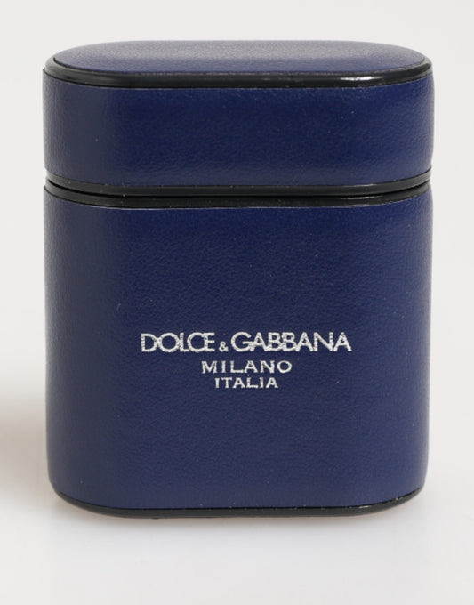 Custodia a libro per Airpods da uomo Dolce &amp; Gabbana in pelle blu con logo stampato