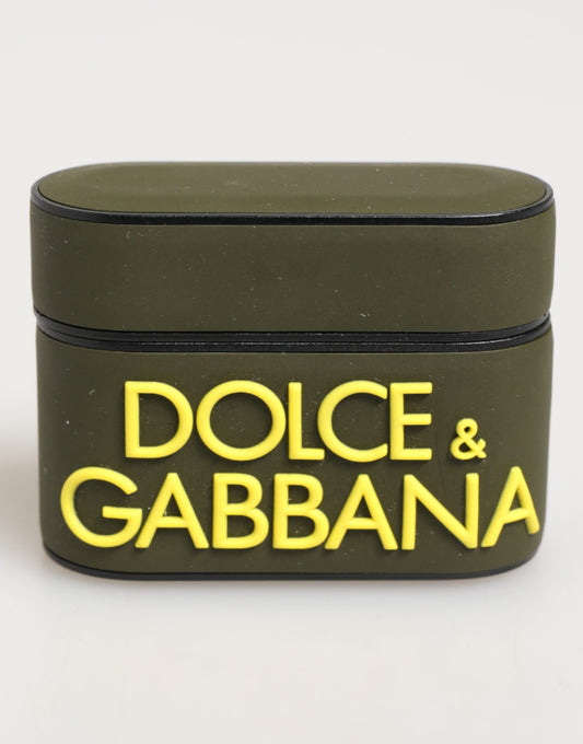 Custodia per Airpods Dolce &amp; Gabbana con logo in gomma verde militare in rilievo