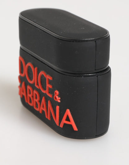 Dolce & Gabbana Black Orange Rubber Logo Embossed Accessory Airpods Case
