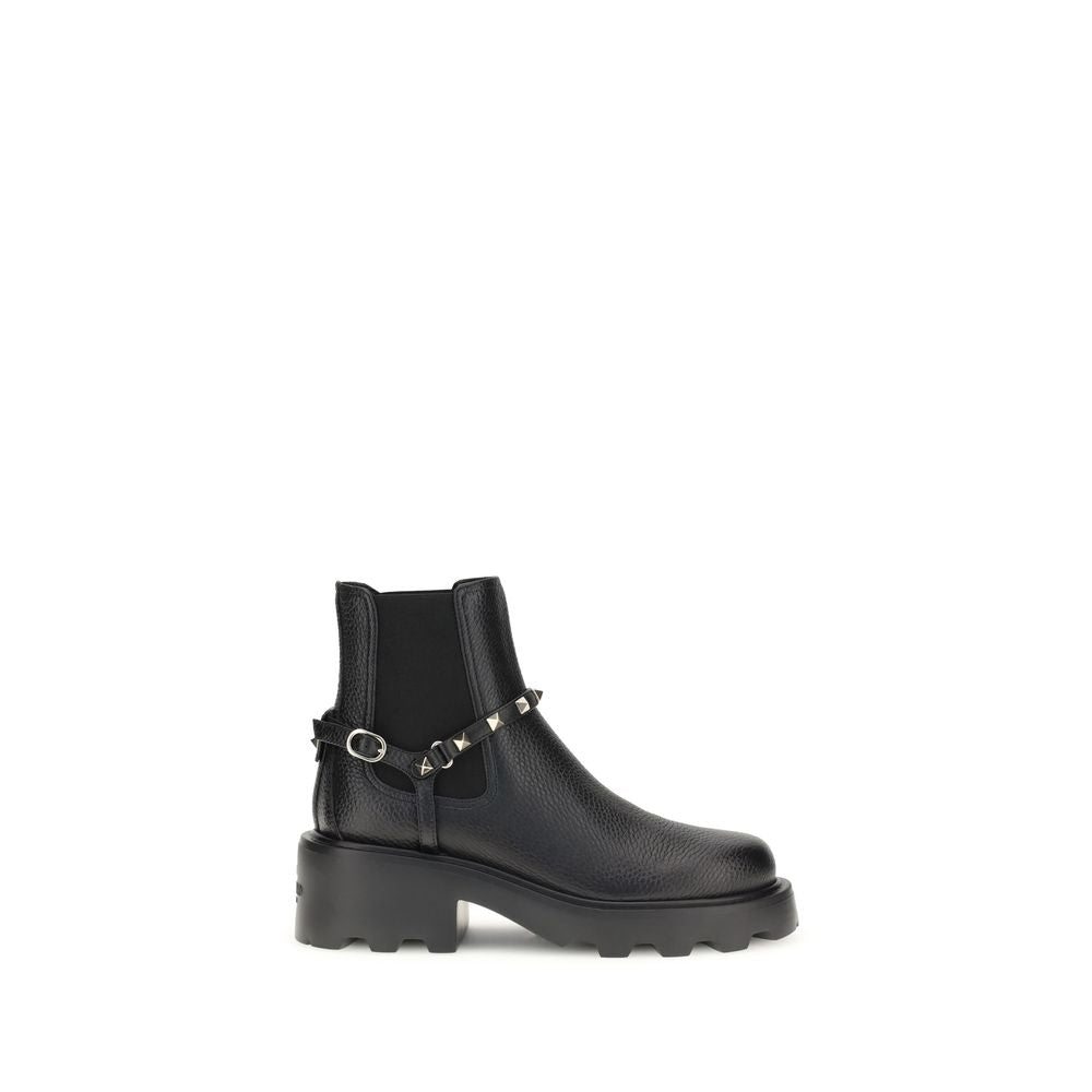 Valentino Garavani Black Calf Leather Bos Taurus Ankle Boots