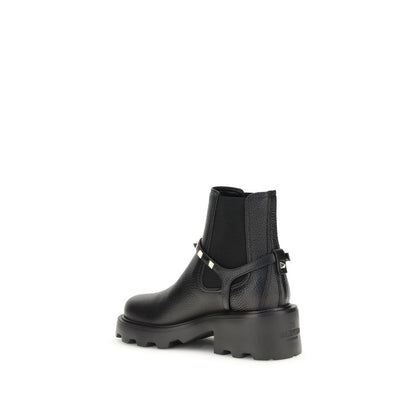Valentino Garavani Black Calf Leather Bos Taurus Ankle Boots