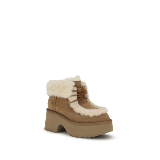 UGG Beige Leather Lace-Up Boots