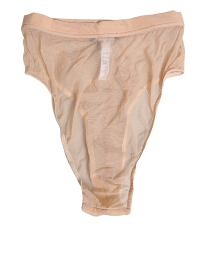 Dolce & Gabbana Beige Sheer Mesh High Waist Panty Underwear