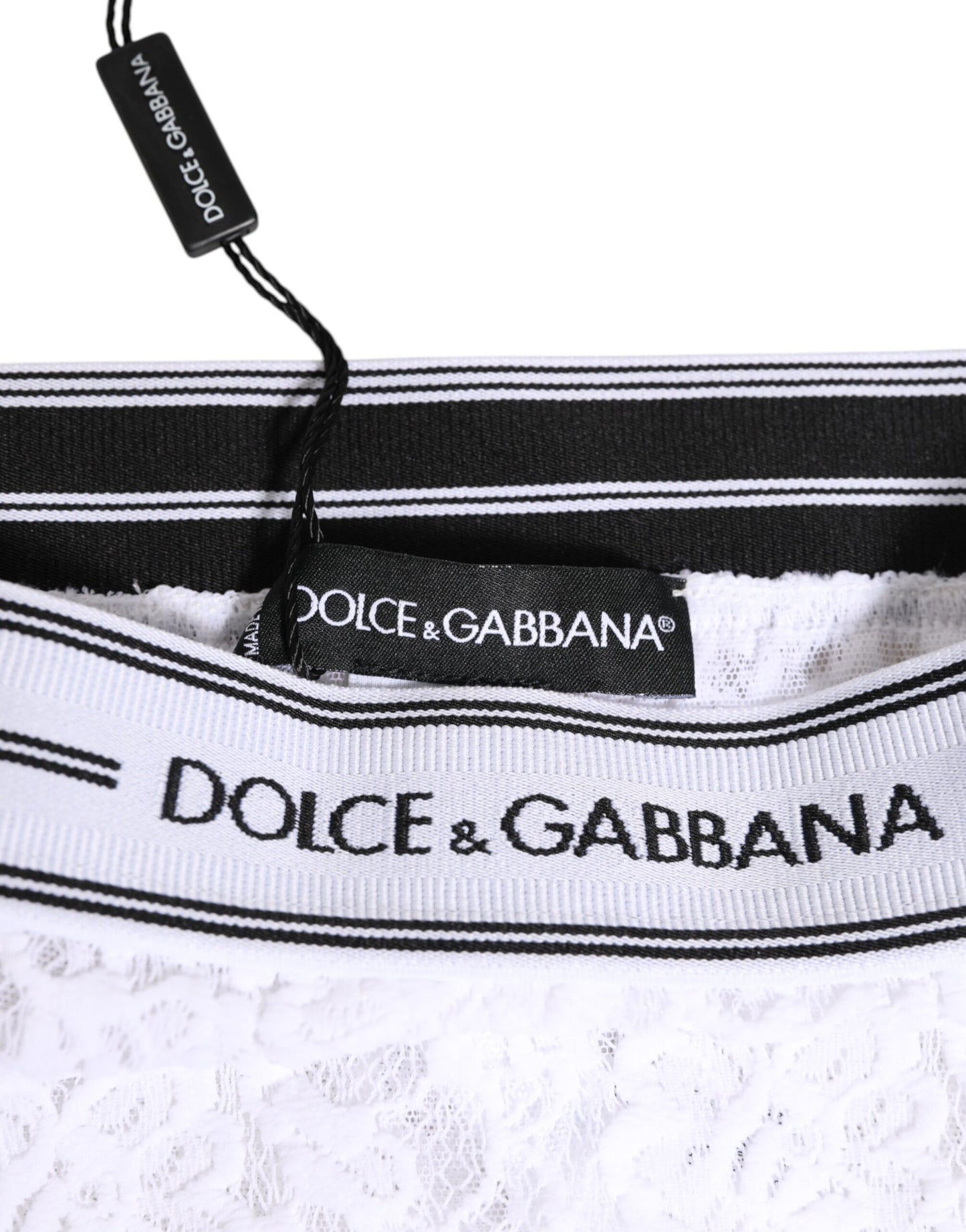 Dolce & Gabbana White Lace Slip Brief Logo Waistband Underwear