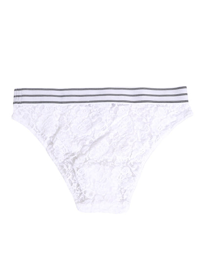 Dolce & Gabbana White Lace Slip Brief Logo Waistband Underwear
