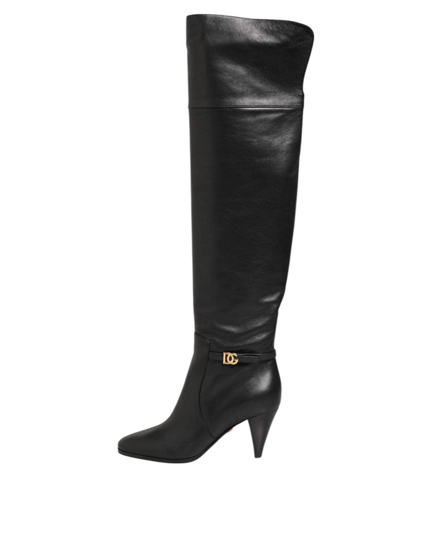 Dolce & Gabbana Black Leather Over-The-Knee DG Boots  Shoes