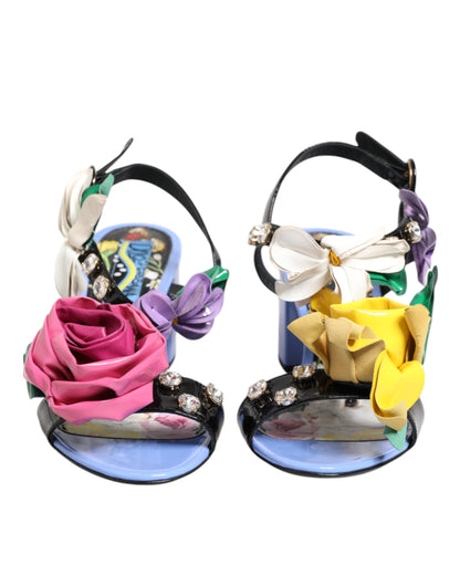 Dolce & Gabbana Multicolor Floral Appliqué Crystal Sandal Shoes