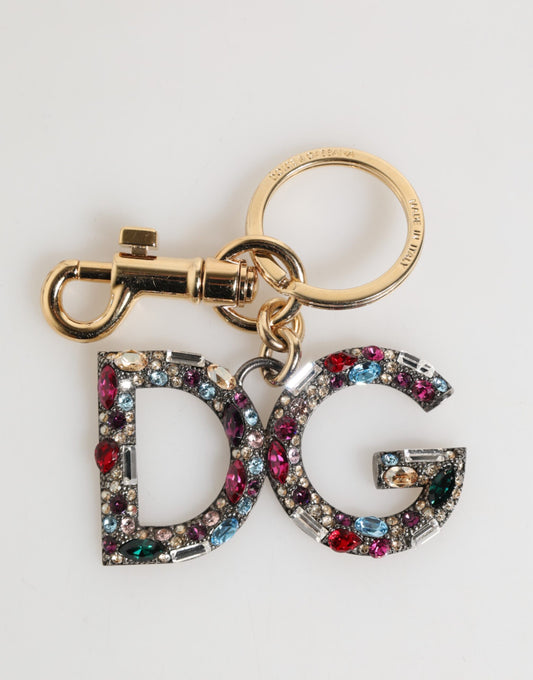 Dolce & Gabbana Multicolor Crystal DG Logo Gold Keychain Charm Keyring