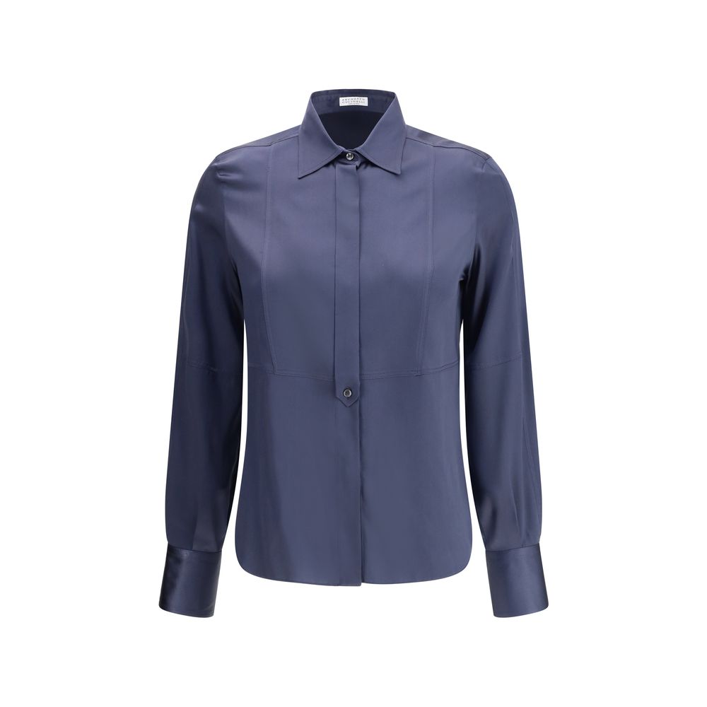 Brunello Cucinelli Blue Silk Blouse