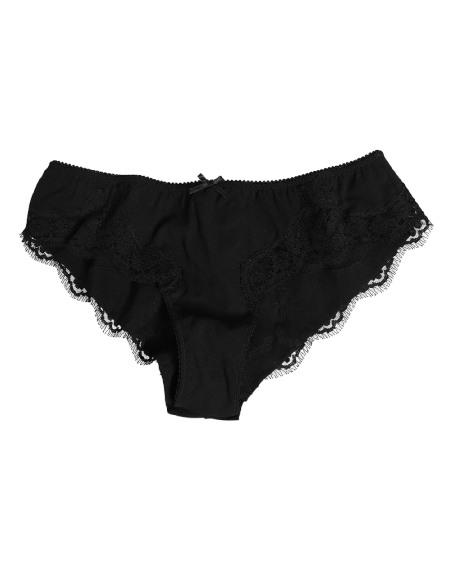 Dolce & Gabbana Black Silk Satin Floral Lace Panty Brief Underwear