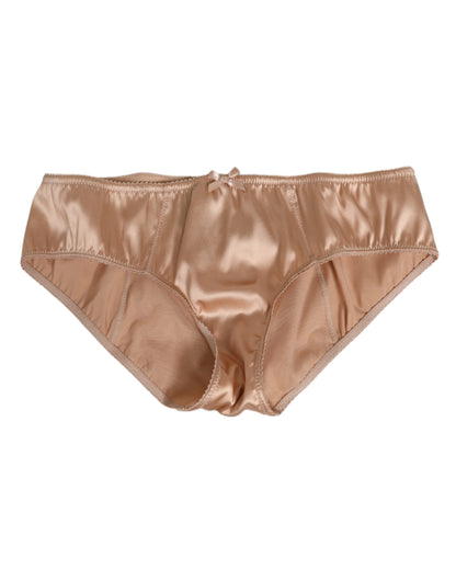 Dolce & Gabbana Nude Beige Silk Satin Stretch Bow Briefs Underwear
