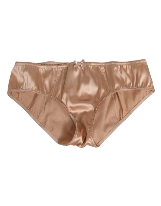 Dolce & Gabbana Nude Beige Silk Satin Stretch Bow Briefs Underwear