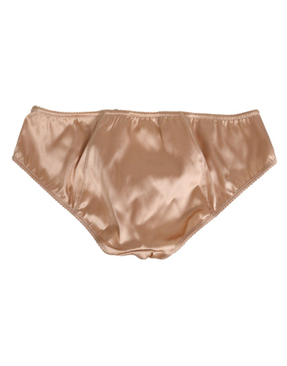 Dolce & Gabbana Nude Beige Silk Satin Stretch Bow Briefs Underwear