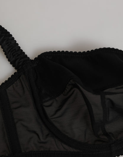 Dolce & Gabbana Black Nylon Underwired Balconette Bra Underwear