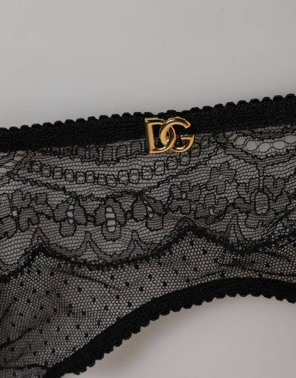 Dolce & Gabbana Black Floral Lace Nylon Strap Garter Underwear