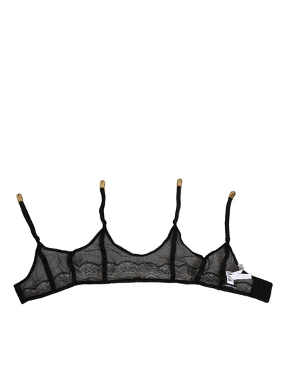 Dolce & Gabbana Black Floral Lace Nylon Strap Garter Underwear