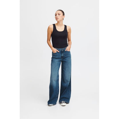 ICHI Blue Cotton Bootcut Jeans