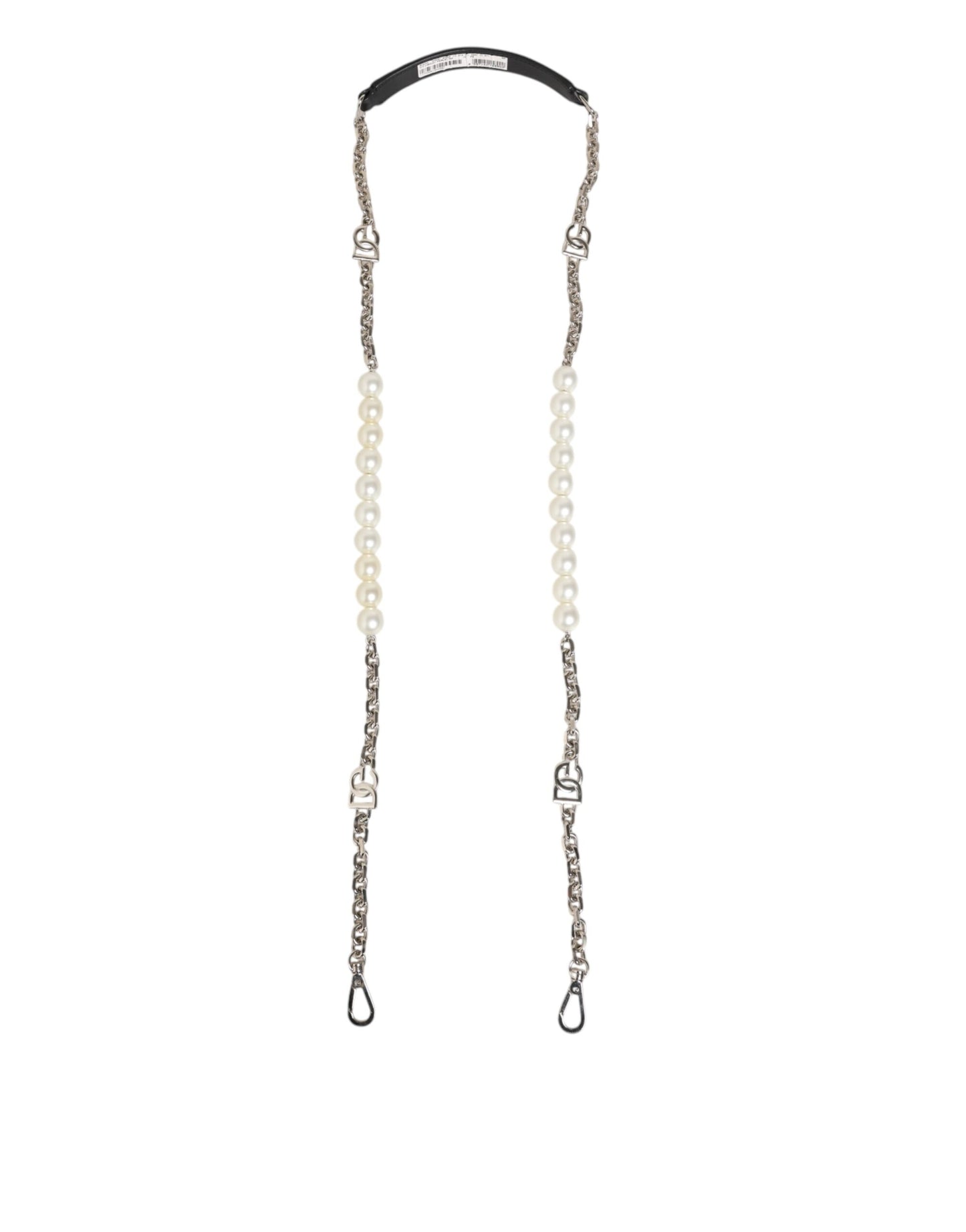 Tracolla per borsa con catena di perle in pelle nera Dolce &amp; Gabbana