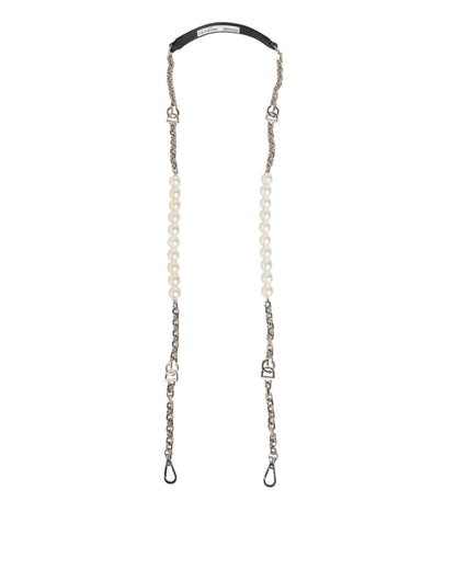 Tracolla per borsa con catena di perle in pelle nera Dolce &amp; Gabbana