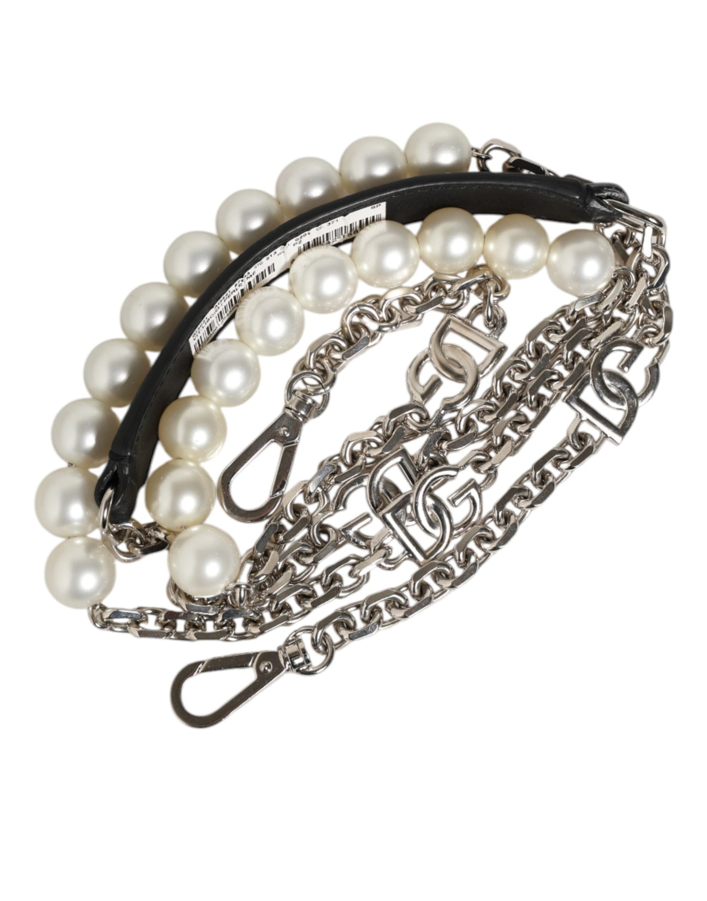 Tracolla per borsa con catena di perle in pelle nera Dolce &amp; Gabbana