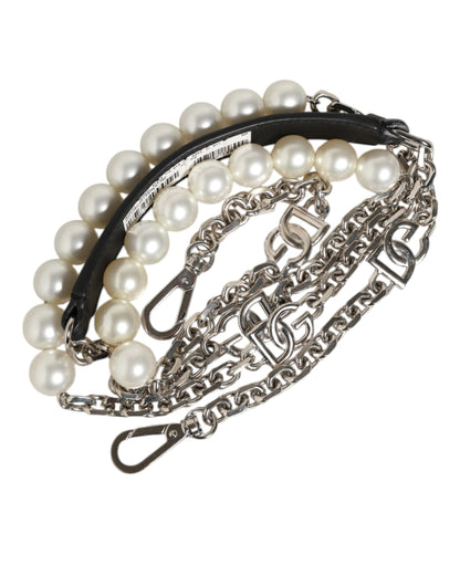 Tracolla per borsa con catena di perle in pelle nera Dolce &amp; Gabbana