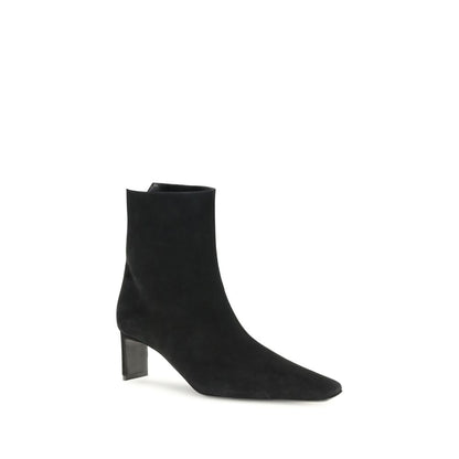 Khaite Black Leather Ankle Boots