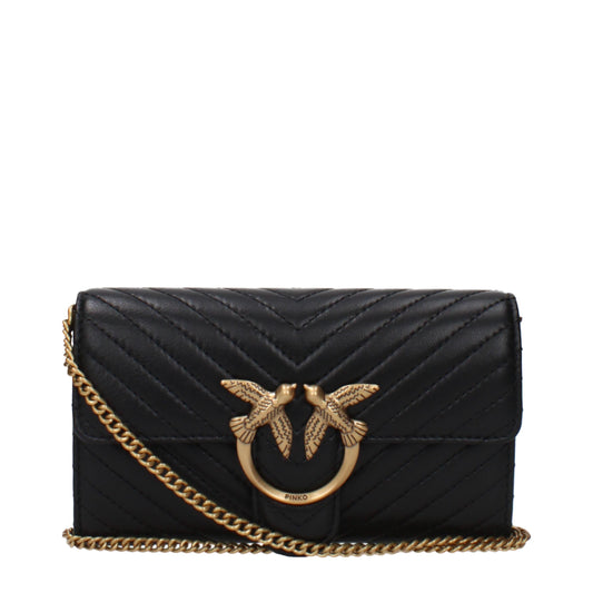 PINKO Black Leather Clutch Bag