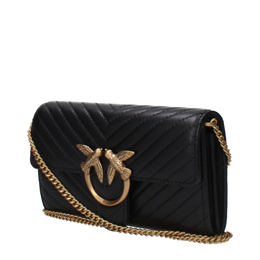 PINKO Black Leather Clutch Bag