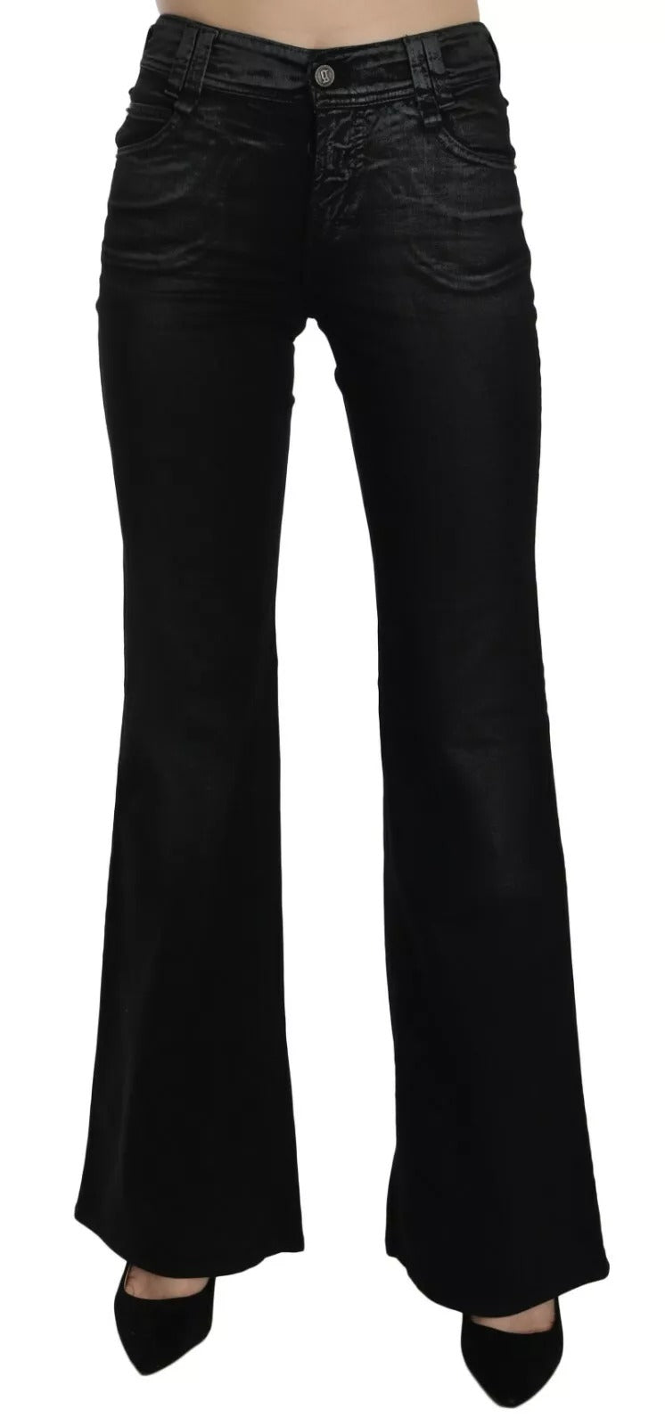 John Galliano Black Washed High Waist Flared Denim Casual Pants Jeans