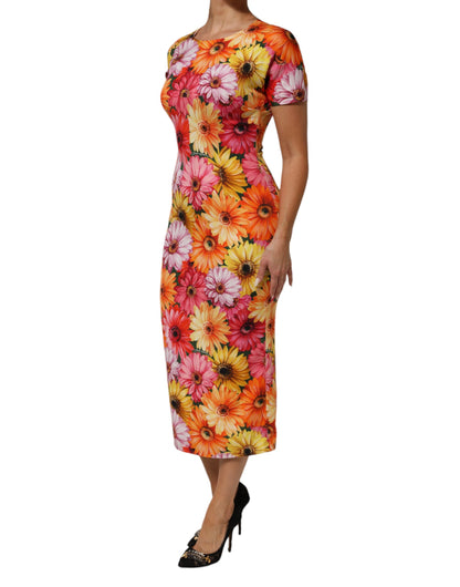 Dolce &amp; Gabbana Abito midi in seta con stampa floreale multicolore