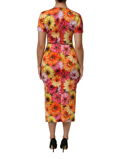 Dolce &amp; Gabbana Abito midi in seta con stampa floreale multicolore