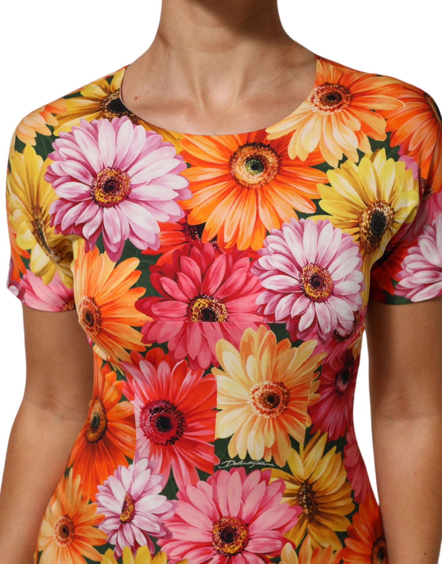 Dolce &amp; Gabbana Abito midi in seta con stampa floreale multicolore