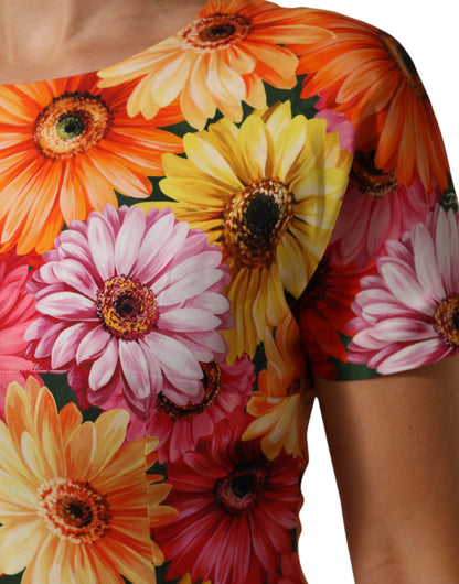 Dolce &amp; Gabbana Abito midi in seta con stampa floreale multicolore