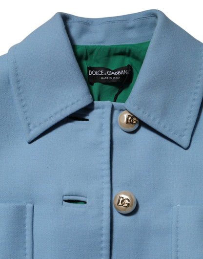 Dolce & Gabbana Blue Buttoned Down Trench Coat Jacket