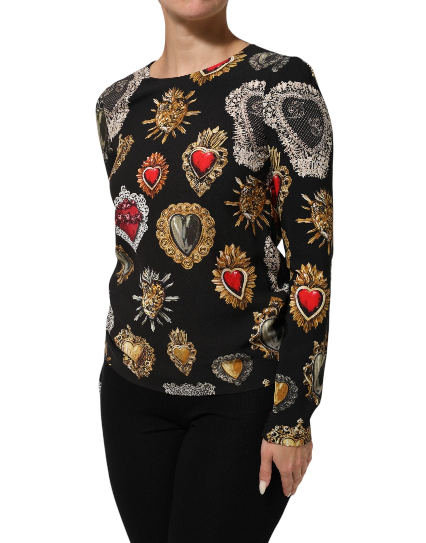 Dolce & Gabbana Black Sacred Heart Print Long Sleeves Top